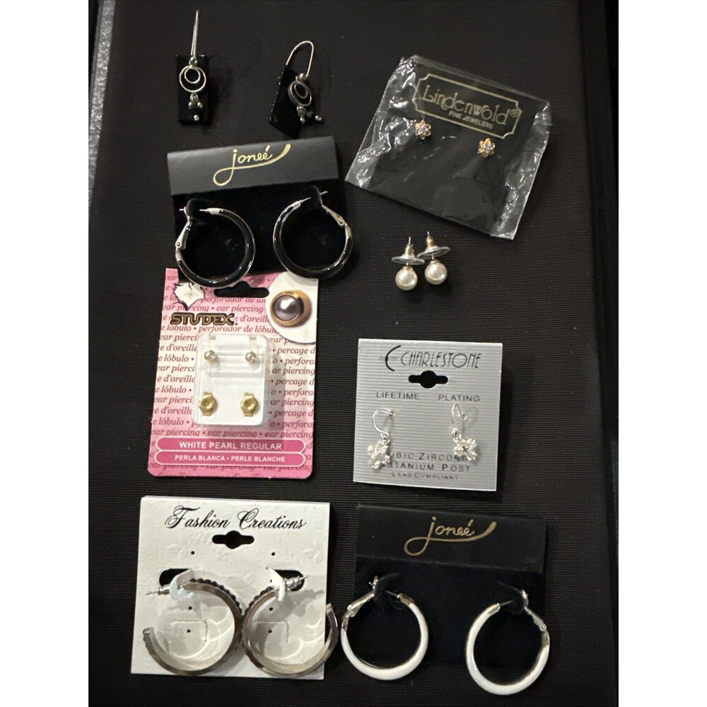 Mixed Lot Gold & Silver Tone Hoop, Stud & Dangle Earrings w/Crystals/Pearl Look